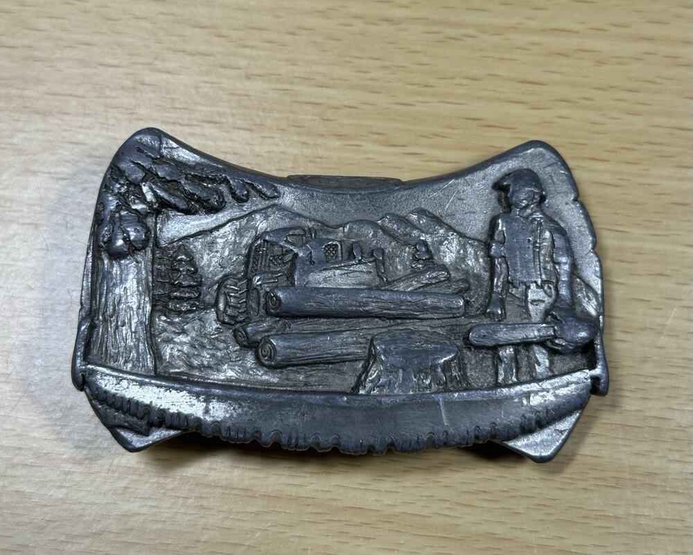 Vintage 1981 Bergamot Brass Works Lumberjack Logger Belt Buckle